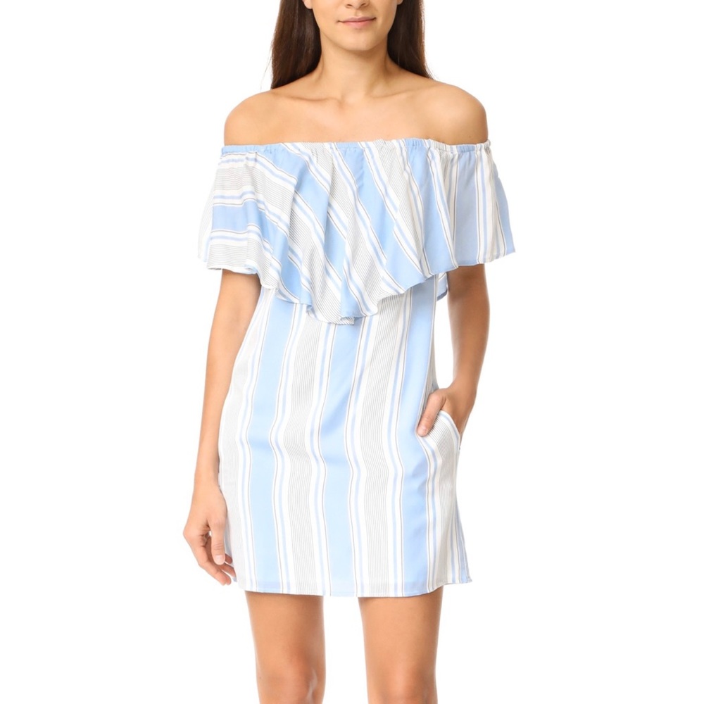 Wayf Blue Striped Off-the-Shoulder Dress